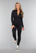 Zwarte Aansluitende Jumpsuit met Ritssluiting