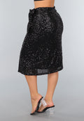 Sequin Midi Wikkelrok in Zwart