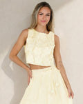 Gele Bloemen Crop Top zonder Mouwen