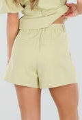 Pistache Groene Plooi Short met Elastische Taille