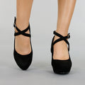 Zwarte Suède-Look Pumps met Enkelbandje