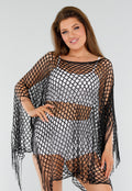 Zwarte Fishnet Cover-Up met Franjes en Ruitstructuur