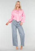 Roze Blouse met Lange Mouwen en Stropdasdetail