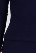 Donkerblauwe Zachte Stretch Top met Ronde Hals en Lange Mouwen