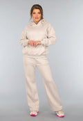 Beige Hoodie Set met Wijduitlopende Broek