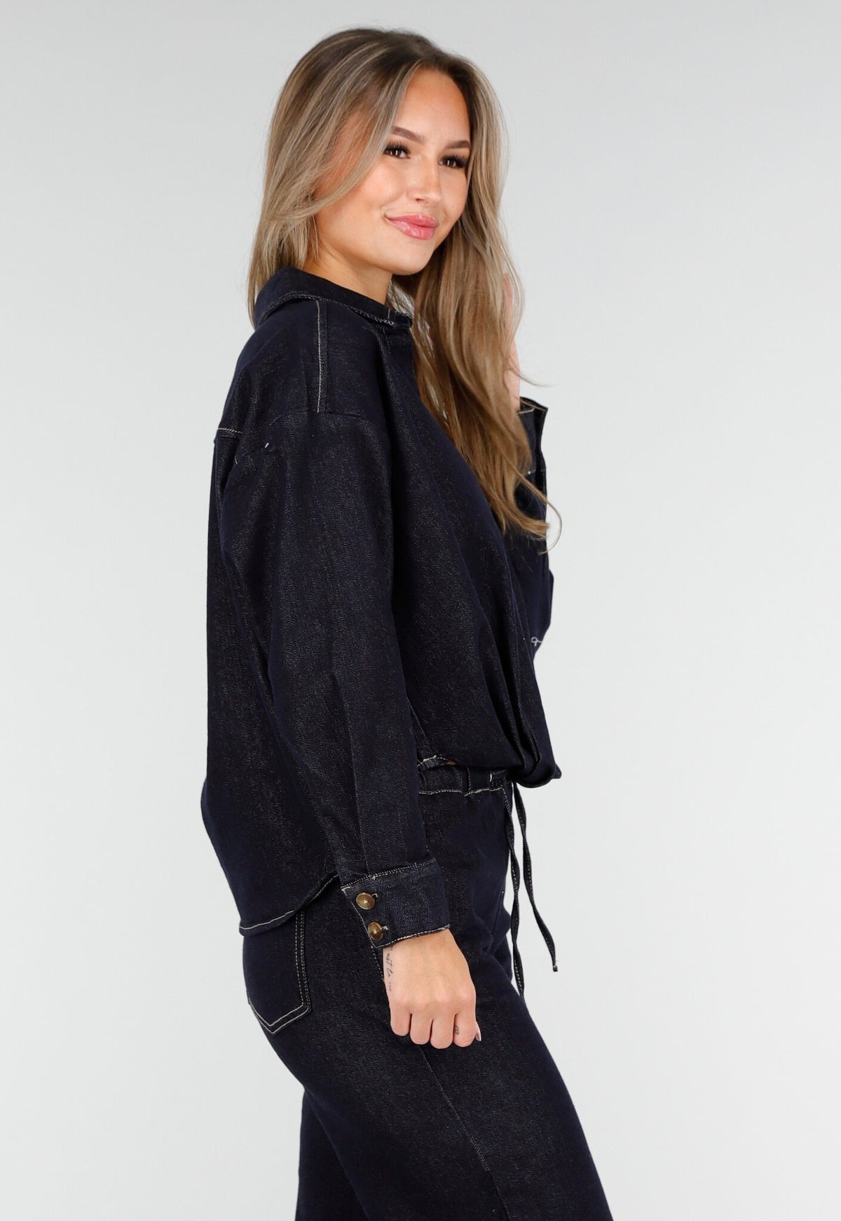 Redial Jeans  Donkerblauwe Denim Blouse met Lange Mouwen