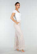 Beige Wide Leg Pantalon met Omslag en Steekzakken