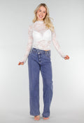 Witte Kanten Mesh Top met Stretch en Col