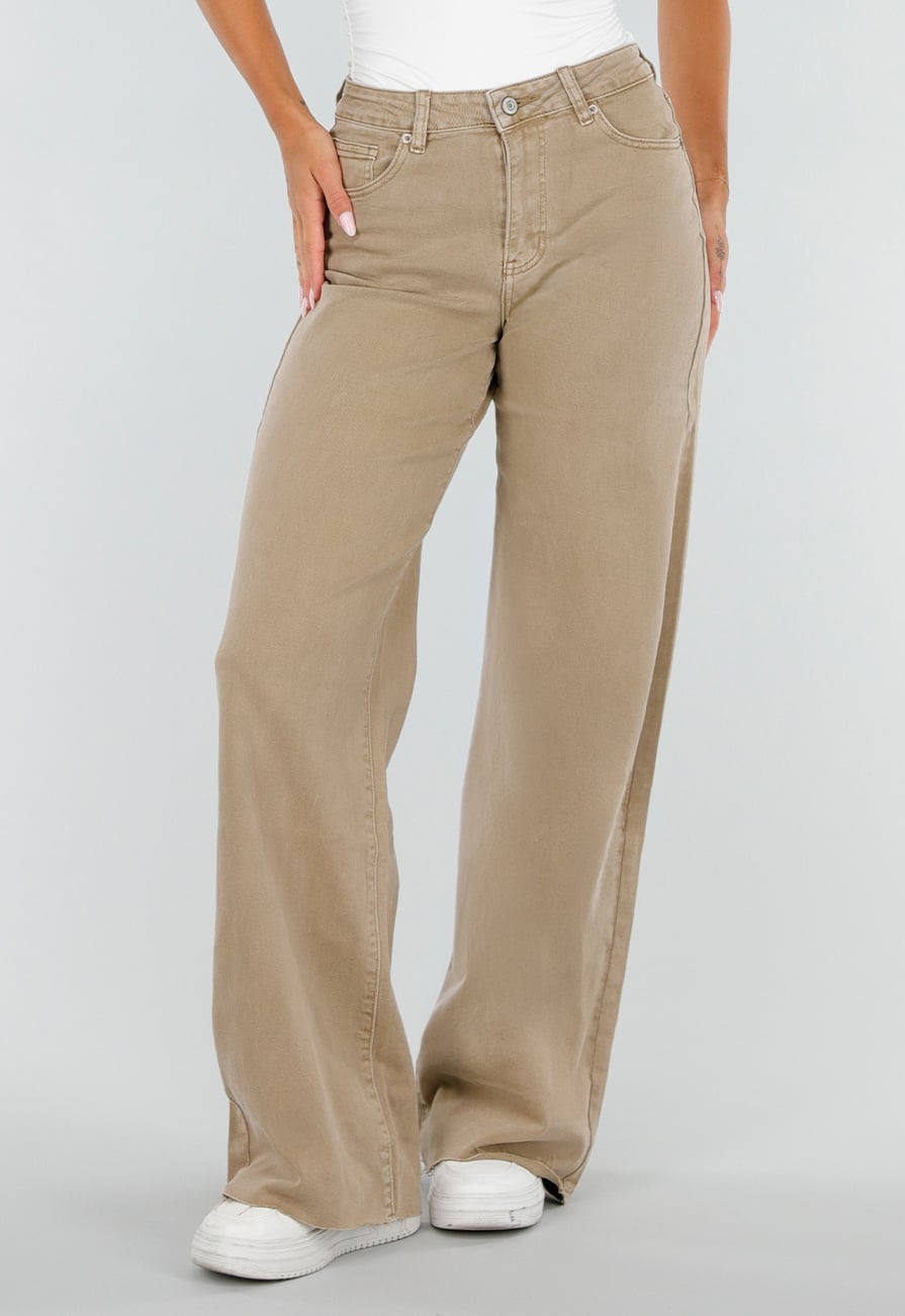 Beige Denim Tall Jeans met Straight Leg en Hoge Taille