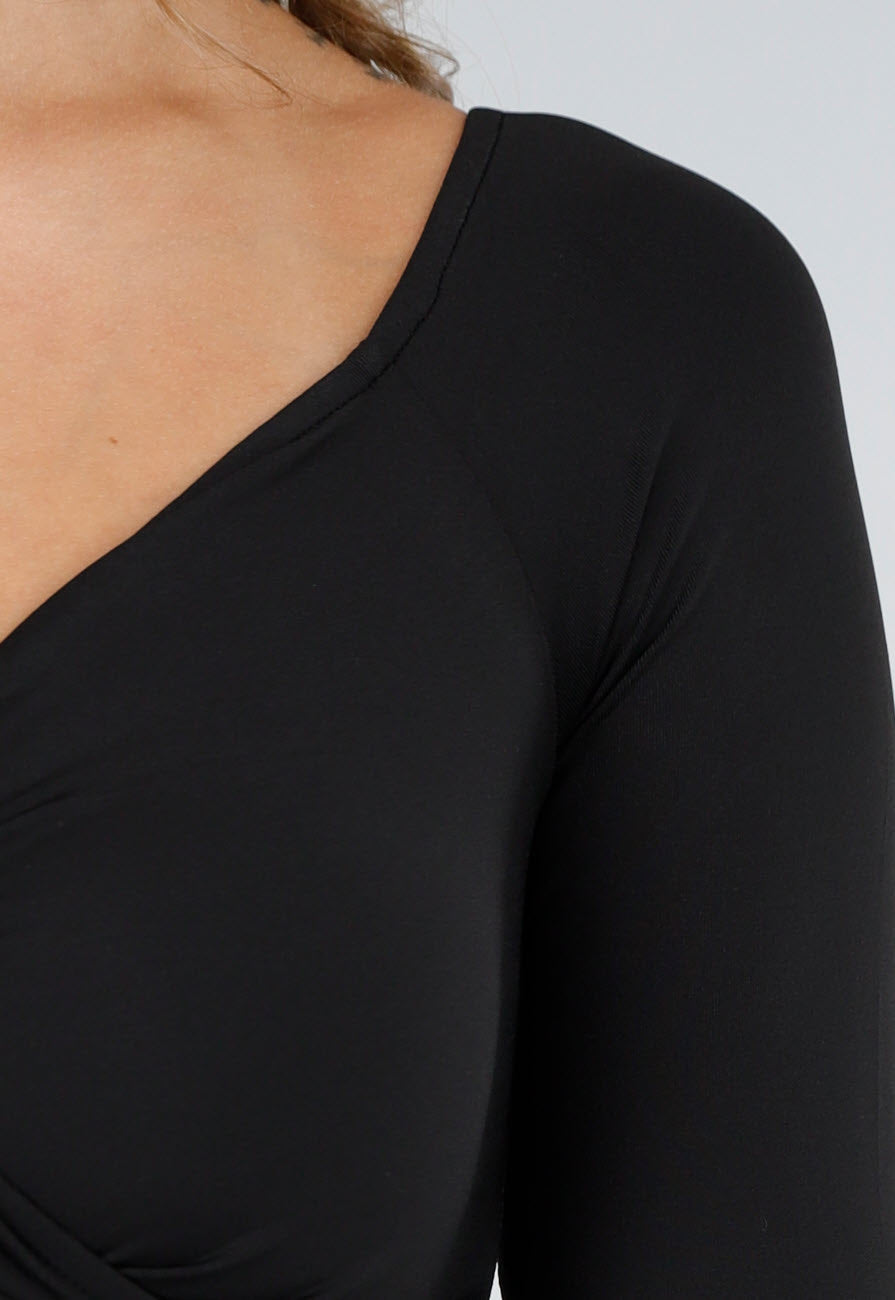 Zwarte Jurk met Overslag, Ruches en Stretch