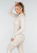 Beige Sportset met Cargolegging en Rits Top Dames