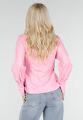 Roze Blouse met Lange Mouwen en Stropdasdetail