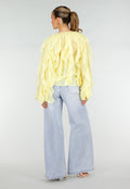 Gele Chiffon Blouse met Ruffles Lange Mouwen en Knopen