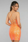 Oranje Pailletten Bodycon Jurk met Veterdetail