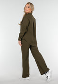 Khaki Set met Blouse en Straight Leg Broek met Gouden Knopen