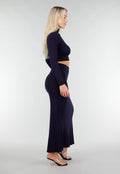 Navy Two Piece Set met Cut Out Top en Maxi Rok