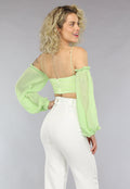 Off Shoulder Chiffon Topje in Lichtgroen