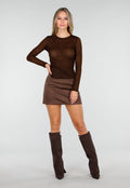 Bruine Semi-Transparante Top met Lange Mouwen en Glitterdetails