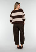 Bruine Barrel Jeans met Subtiele Animalprint en Omgeslagen Zoom