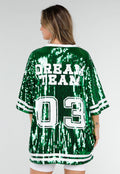 Groene Oversized Pailletten Jersey Top met V Hals