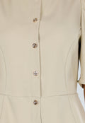 Beige Top met Pofmouwen en Knopen