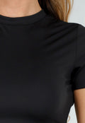 Zwarte Sporttop met Ronde Hals, Korte Mouwen en Stretch