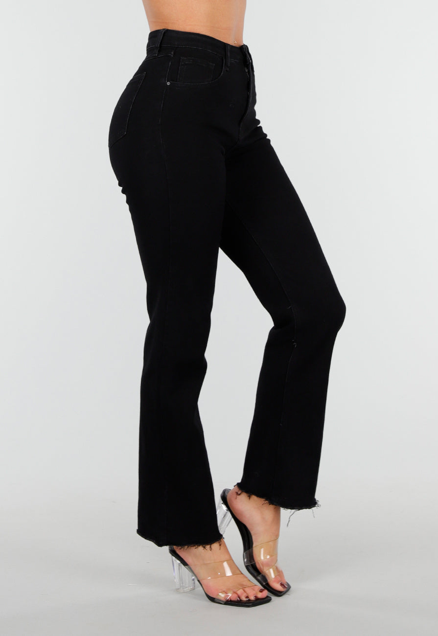 Zwarte Straight Leg Jeans met High Waist