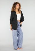Zwarte Blazer met Geplooide Driekwart Mouwen