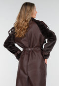 Bruine Lange Jas met Faux Fur en Ceintuur