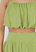 Olijfgroene Two Piece Set met Spaghetti Top en Maxi Rok