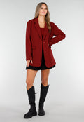 Bordeauxrode Oversized Blazer met Knoopsluiting en Reverskraag