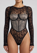 Zwarte Mesh Body met Korsettop en Slangenprint