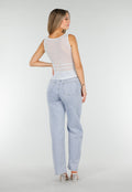 Lichtblauwe Mesh Crop Top met Rimpeldetail en Stretch
