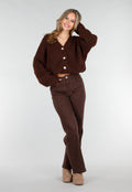 Gebreide Bruine Cardigan met Lurex en Goudkleurige Knopen