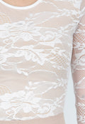 Witte Kant Bodysuit met Stretch en Beige Onderlaag