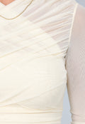 Beige Mesh Overslag Top met Voering