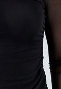 Zwarte Mesh Top Met Hoge Hals en Lange Mouwen