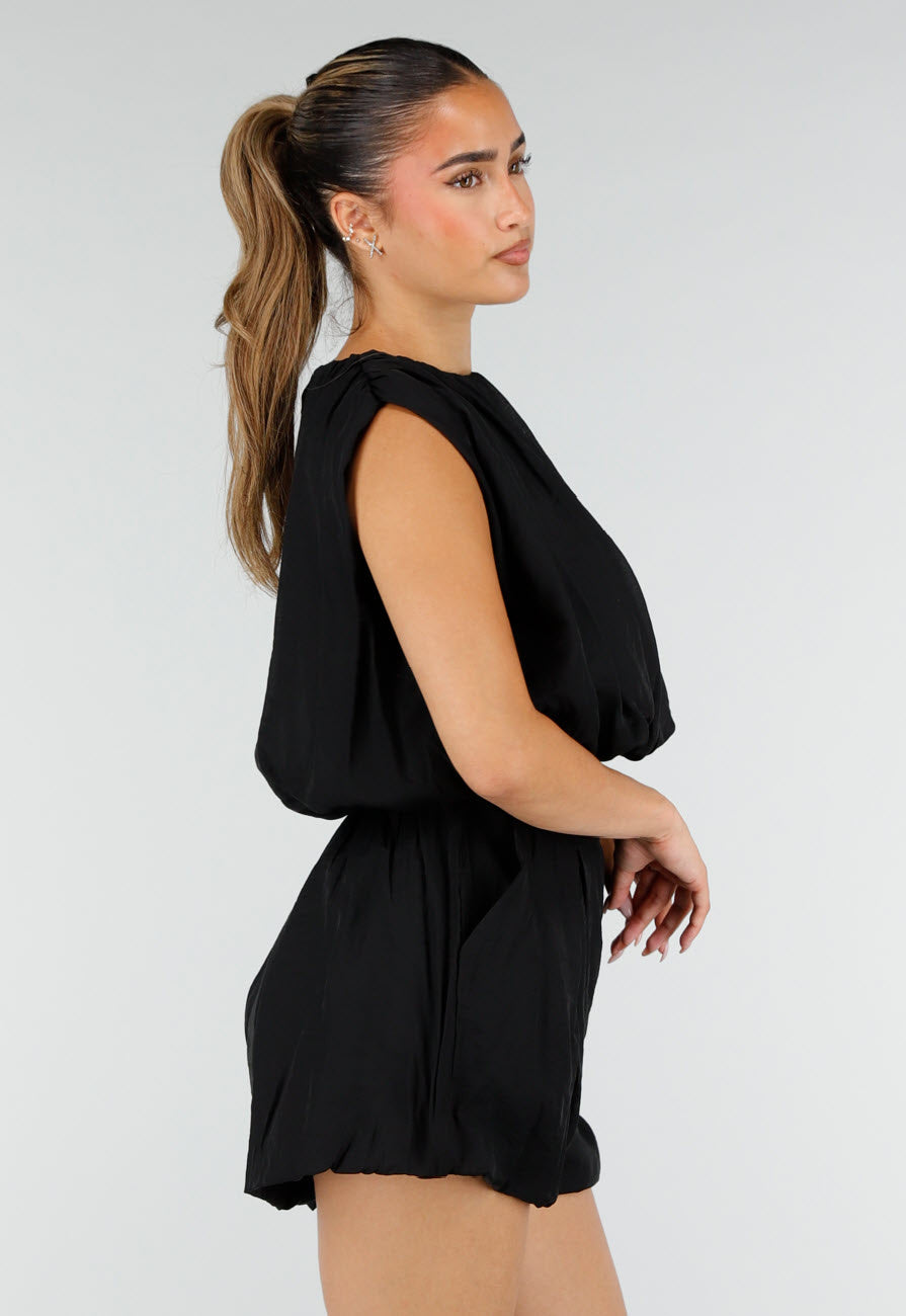 Zwarte Two Piece Set met Mouwloze Top en Ballonshort