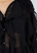 Zwarte Chiffon Blouse met Ruffle Details en Lange Mouwen