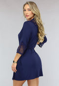 Elastische Navy Kimono met Kanten Rug
