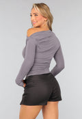Grijze Geplooide One Shoulder Top