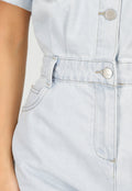 Lichtblauwe Denim Playsuit met Korte Mouwen