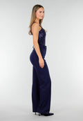 Donkerblauwe Velvet Pumps met Slanke Hak