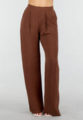 Bruine Wide Leg Broek met Elastische Taille en Plooien