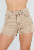 Beige Denim Short met Lichte Stretch en Steekzakken