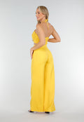 Gele Set met Halter Crop Top en Wijde High Waist Broek