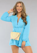 Blauwe Lange Mouwen Mousseline Playsuit