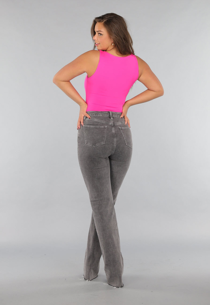 Fel Roze Mouwloze Body met Vierkante Hals