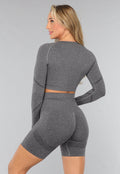 Grijze Lange Mouwen Sporttop met Duimgaten