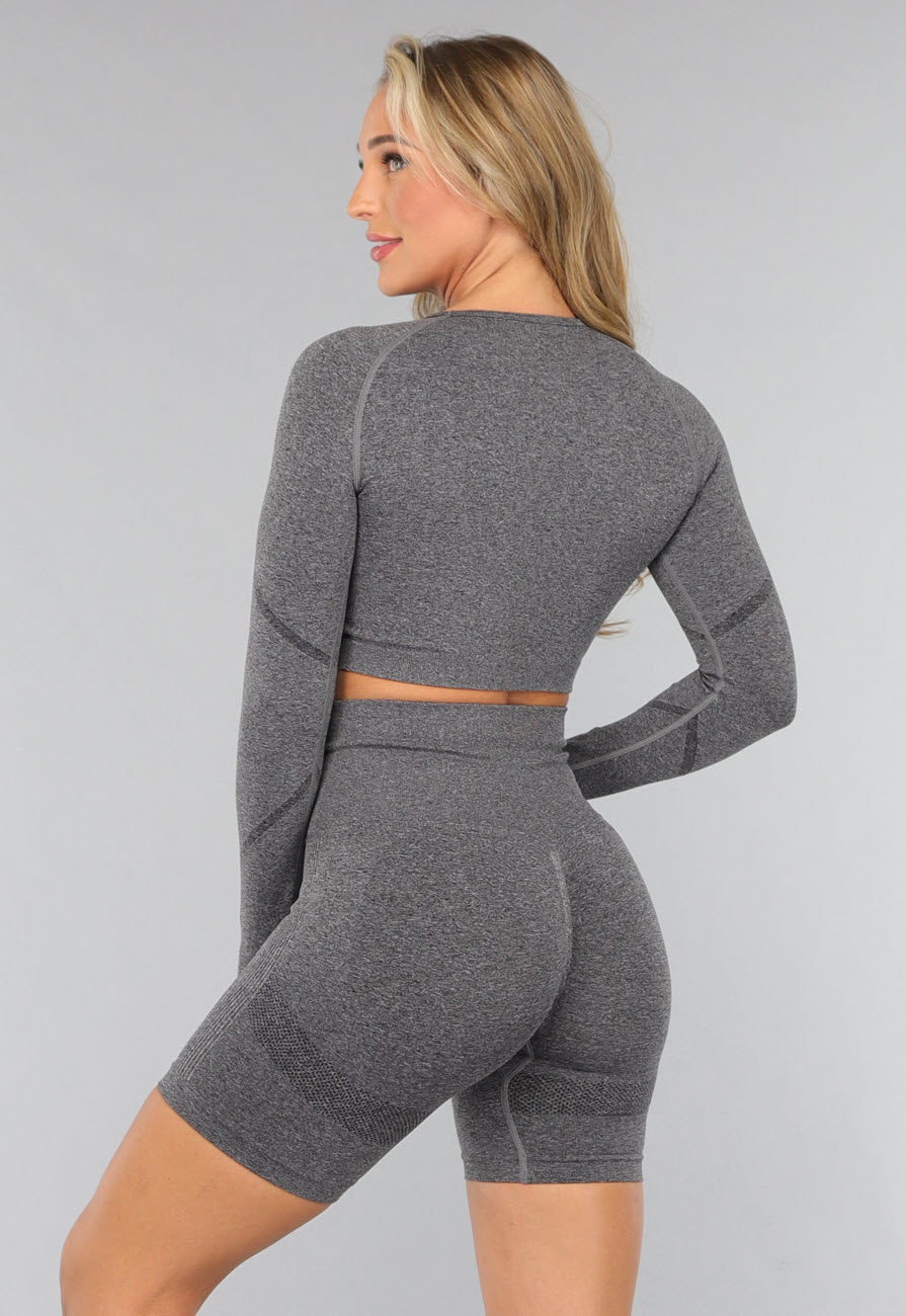 Grijze Lange Mouwen Sporttop met Duimgaten